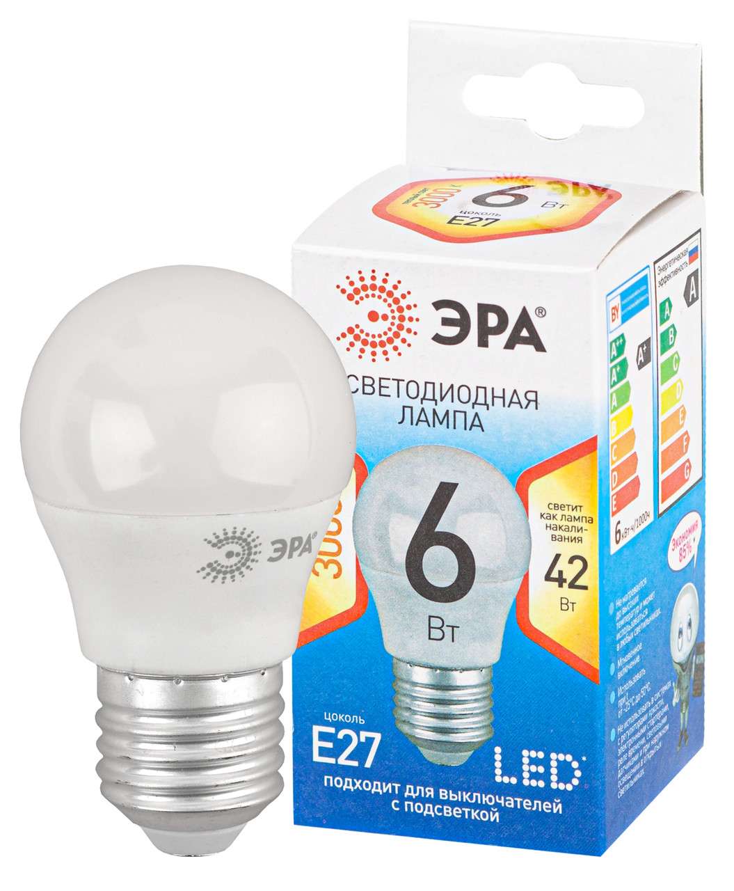 Лампа светодиодная ЭРА LED P45-7W-827-E27 QX (диод, шар, 6Вт, теплый свет, E27) - фото 2 - id-p149561616
