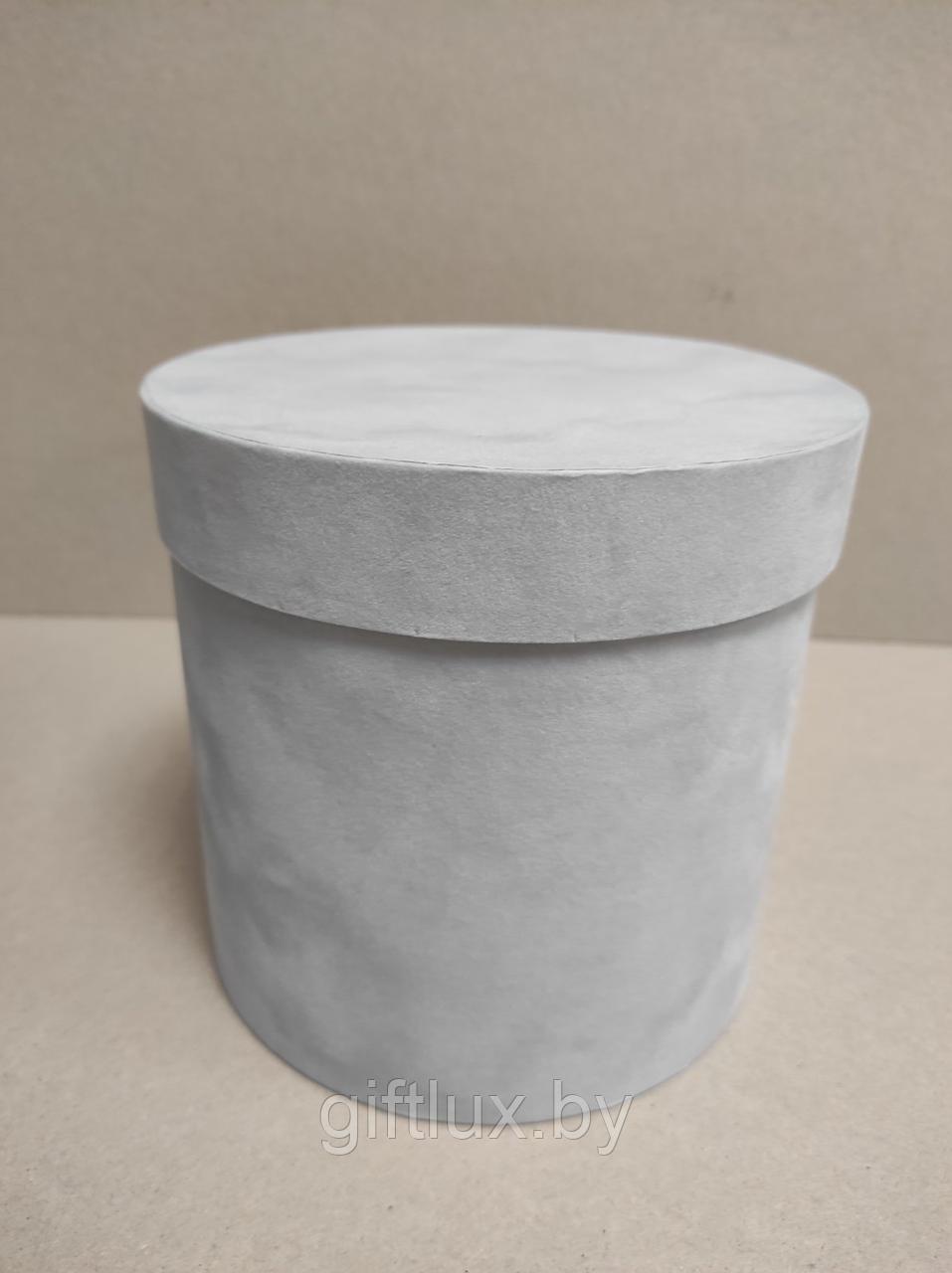 Коробка круглая, 25*25 см (бархат премиум) светло-серый