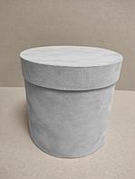 Коробка круглая, 25*25 см (бархат премиум) светло-серый