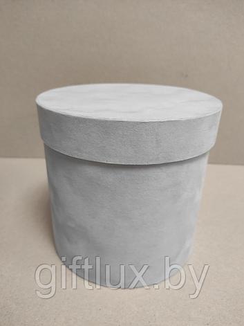 Коробка круглая, 25*25 см (бархат премиум) светло-серый, фото 2