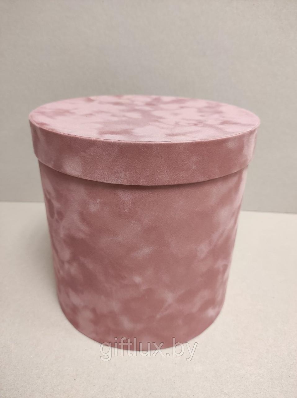 Коробка круглая, 20*20 см (бархат премиум) медно-розовый