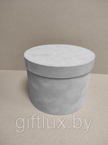 Коробка круглая, 20*10 см (бархат премиум) светло-серый, фото 2