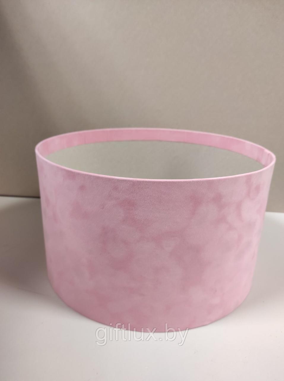 Коробка круглая, 25*15 см (бархат премиум) без крышки розовый
