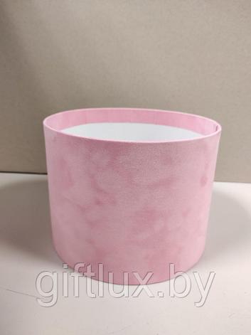 Коробка круглая, 20*20 см (бархат премиум) без крышки розовый, фото 2