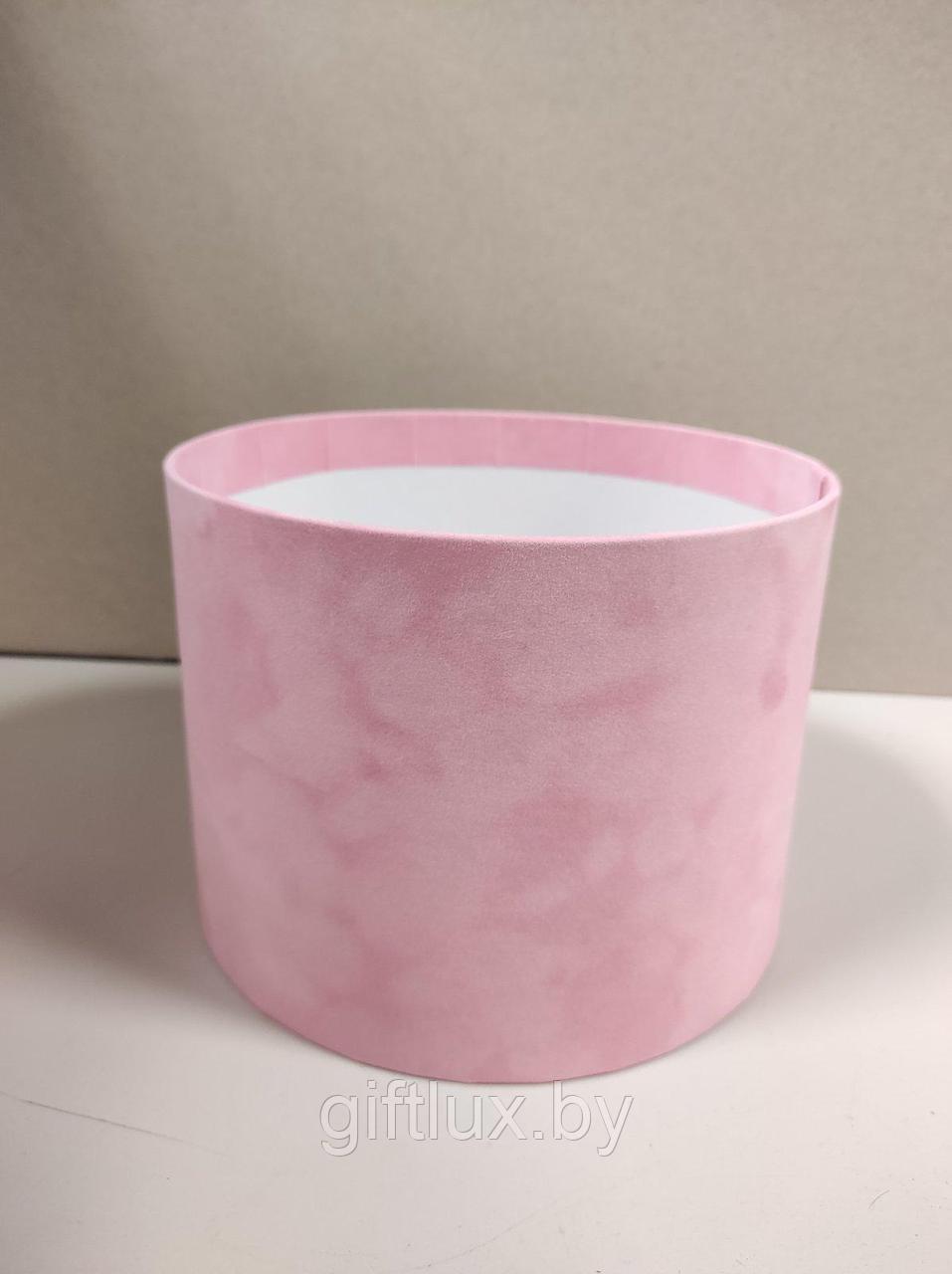 Коробка круглая, 25*25 см (бархат премиум) без крышки нежно-розовый