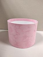 Коробка круглая, 25*25 см (бархат премиум) без крышки нежно-розовый