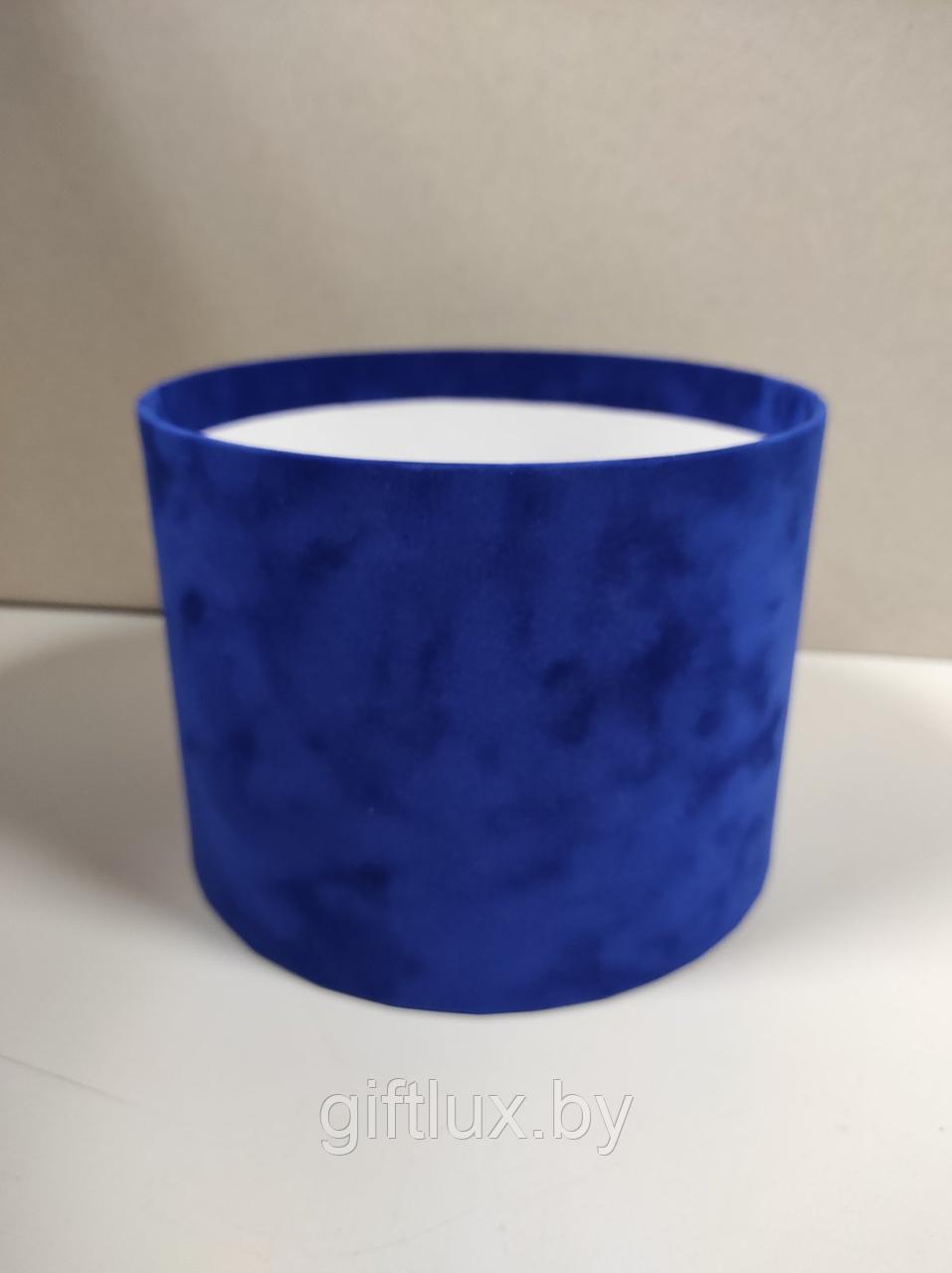Коробка круглая, 25*25 см (бархат премиум) без крышки синий