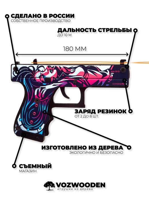 Пистолет VozWooden Active Glock-18 Нео-Нуар (деревянный резинкострел) - фото 6 - id-p149603679