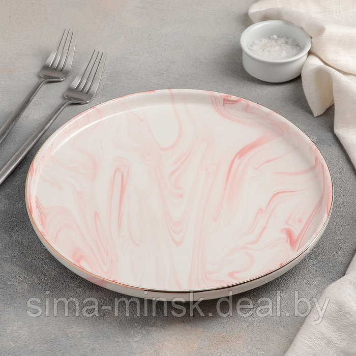 Тарелка керамическая обеденная «Мрамор», d=25 см, цвет розовый - фото 2 - id-p149928709