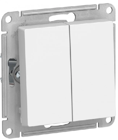 Выключатель проходной (переключатель) двухклавишный, цвет Белый (Schneider Electric ATLAS DESIGN) - фото 1 - id-p147593295