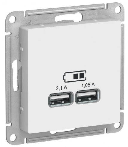 USB РОЗЕТКА, 5В /2,1А, 2 х 5В /1,05А, цвет Белый (Schneider Electric ATLAS DESIGN) - фото 1 - id-p147593303