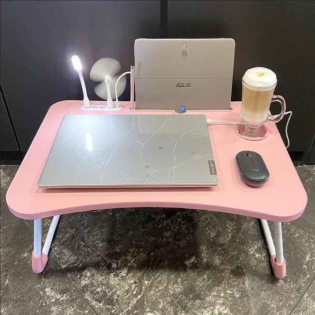 Столик для ноутбука с usb вентилятором и лампой (розовый) - фото 1 - id-p148800882