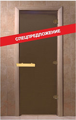 АКЦИЯ! Дверь для сауны стеклянная DoorWood "Теплая ночь" 8 мм матовая бронза, 7 х 20