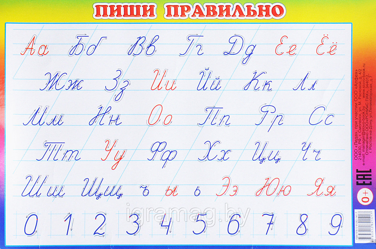 Обучающий плакат Пиши правильно 235 х 155 мм