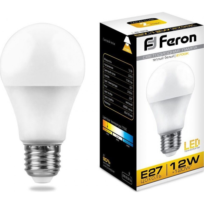 Лампа светодиодная Feron A60 LB-93 Шар E27 12W 2700K энергосберегающая 25489 - фото 1 - id-p150095909