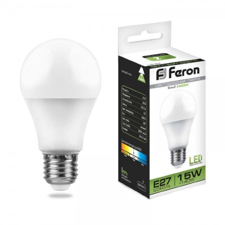 Лампа светодиодная энергосберегающая Feron A60 LB-94 Шар E27 15W 4000K 25629 - фото 1 - id-p150097651