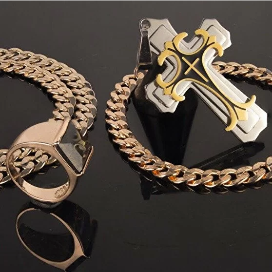 Стильный комплект "Dominik" крест + цепочка + браслет + кольцо