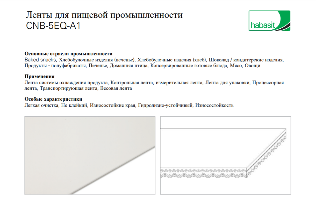 Ленты для пищевой промышленности фирмы Habasit с легкой очисткой