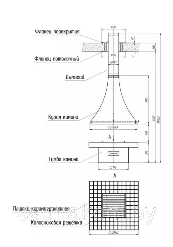 Камин центральный островной для дачи на дровах. Модель LOFT - 05 - фото 5 - id-p150134941