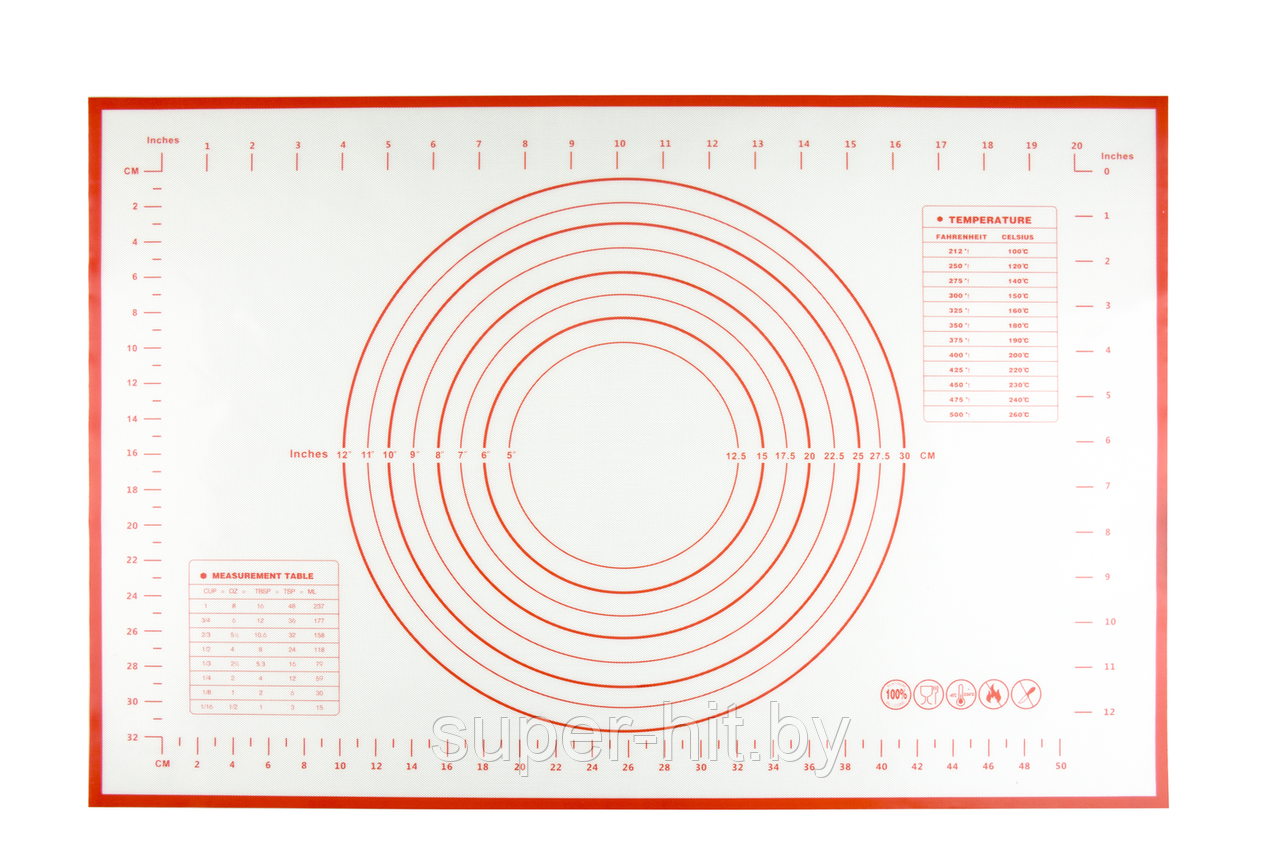 Силиконовый коврик с разметкой 60 × 40 см, красный