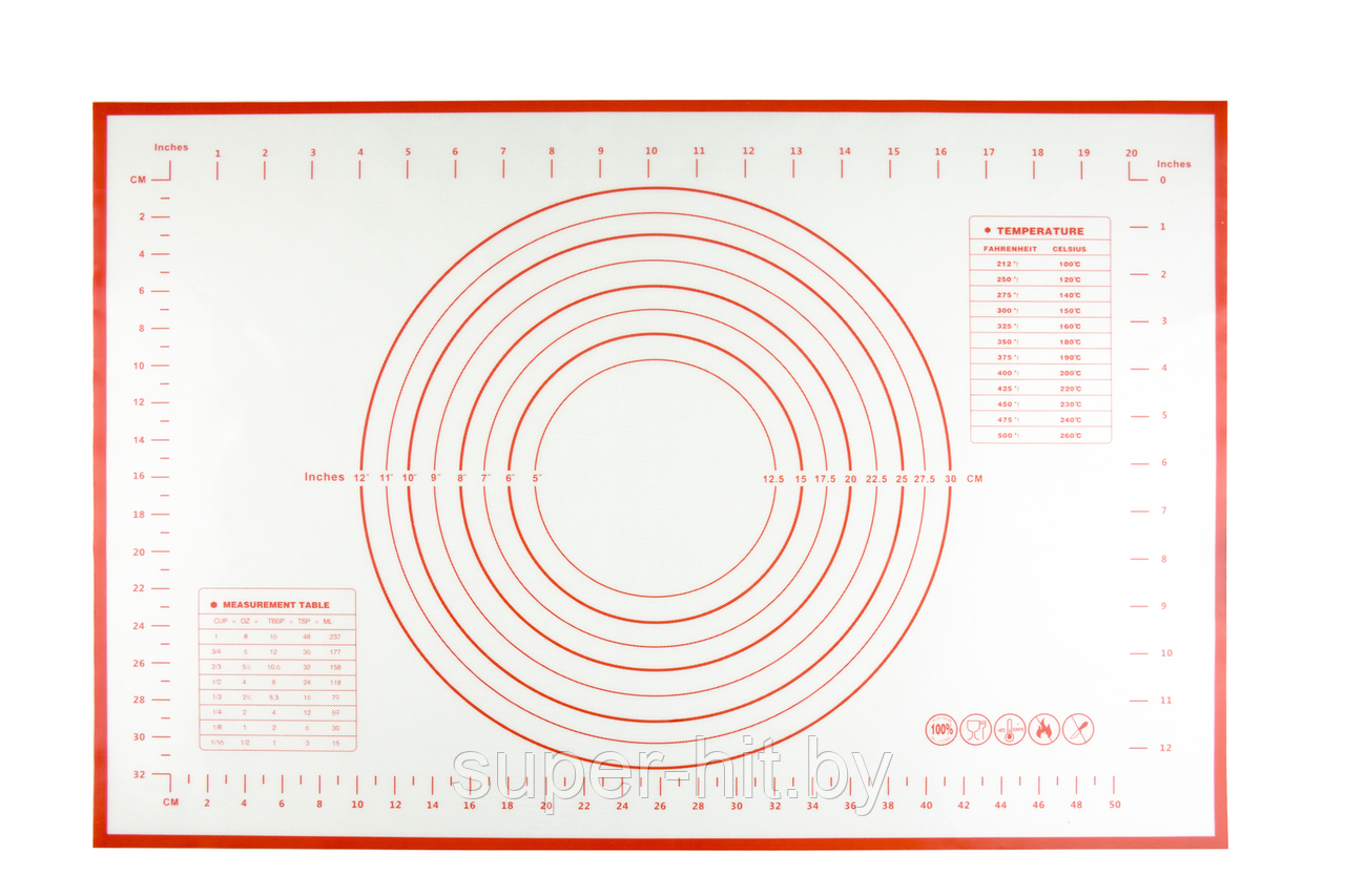 Силиконовый коврик с разметкой 60 × 40 см, красный - фото 1 - id-p150150005