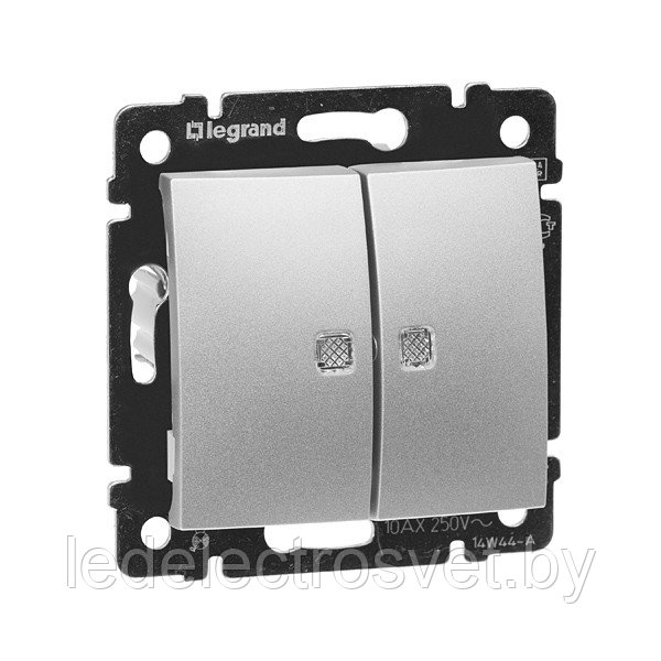 Valena - Выключатель двухклавишный с подсветкой, алюминий