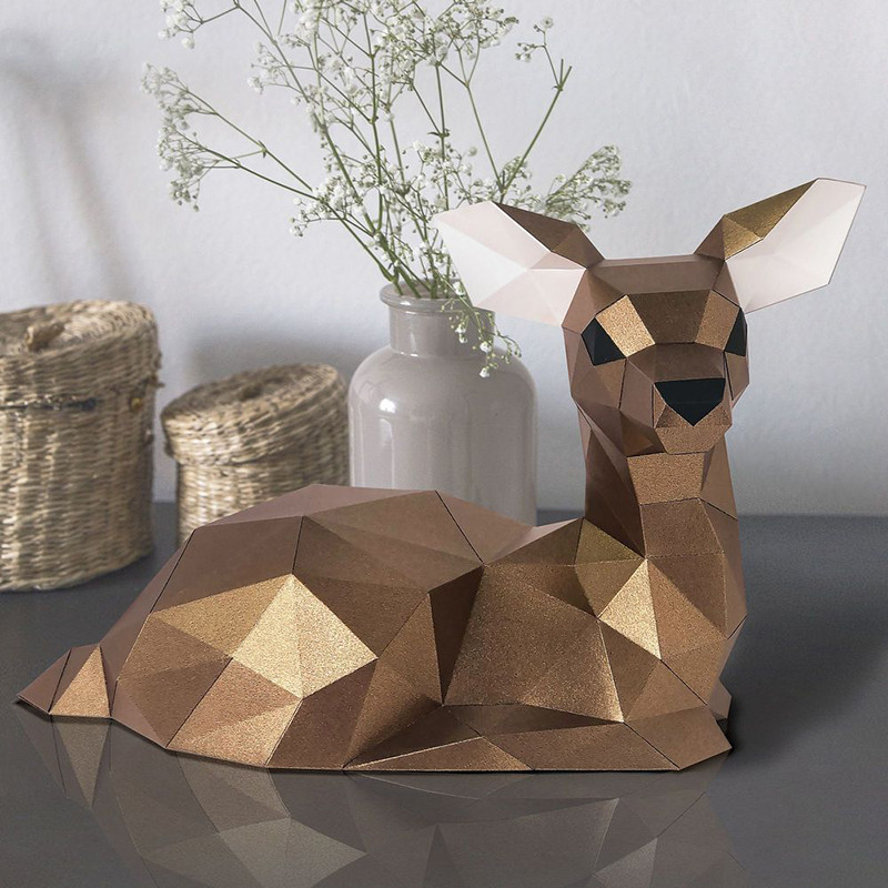 Оленёнок (бронзовый). 3D конструктор - оригами из картона - фото 3 - id-p150224003