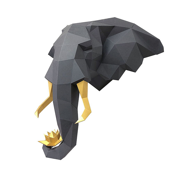 Слон и Лотос (серый). 3D конструктор - оригами из картона