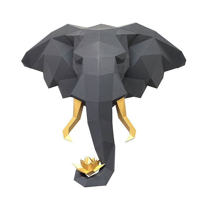 Слон и Лотос (серый). 3D конструктор - оригами из картона - фото 2 - id-p150224022