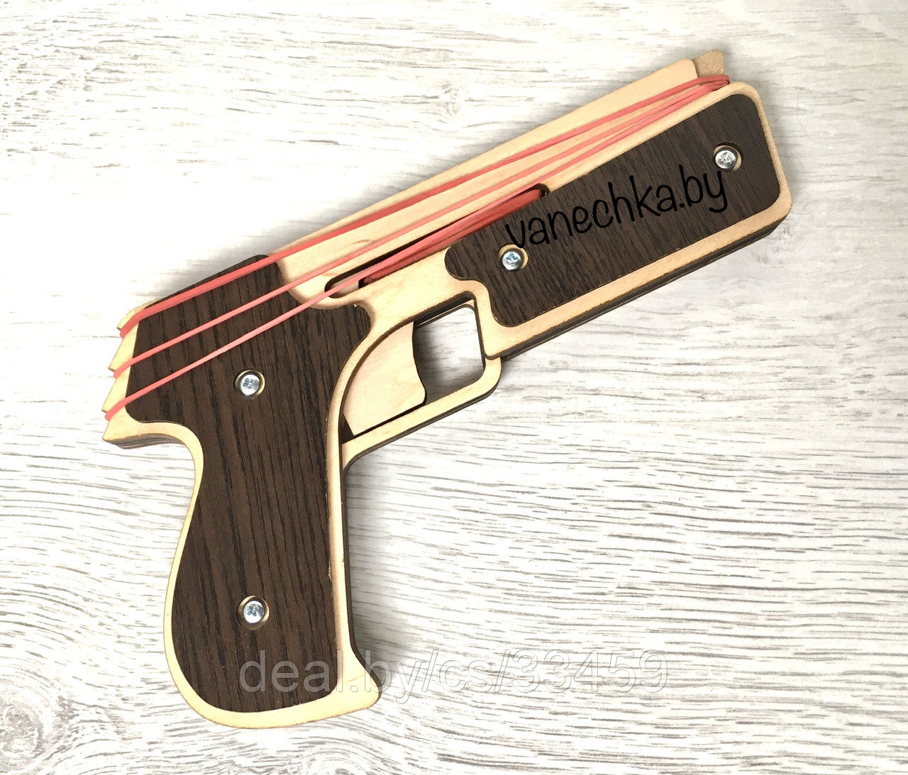 Сувенирный деревянный Пистолет резинкострел, ручная работа(Беларусь), фото 1