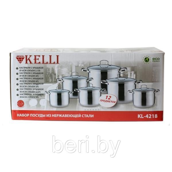 KL-4218 Набор кастрюль 6 штук Kelli, набор посуды 12 предметов - фото 2 - id-p150387720