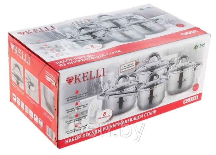 KL-4245 Набор кастрюль с ковшом Kelli, 8 предметов, из нержавеющей стали, набор посуды - фото 7 - id-p150388285