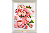 Картина стразами "Букет розовое чаепитие"