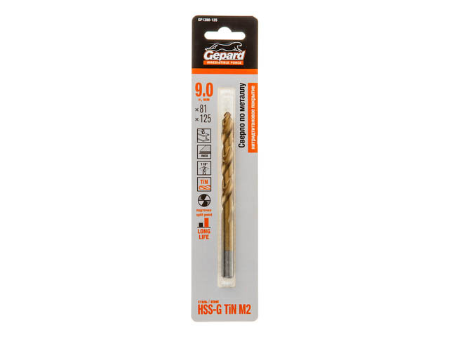 Сверло по металлу ц/х 9.0х81х125 мм HSS TIN GEPARD (нитридтитановое покрытие)