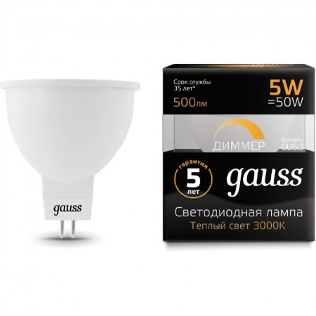 Светодиодная лампа Gauss Led GU5.3 5Вт 3000K (диммируемая) [101505105-D] - фото 1 - id-p150447164