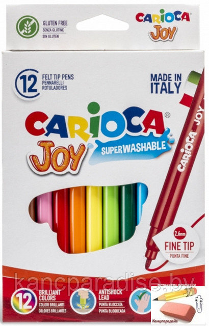 Фломастеры Carioca Joy, 12 цветов, картонный футляр, европодвес, арт.40614