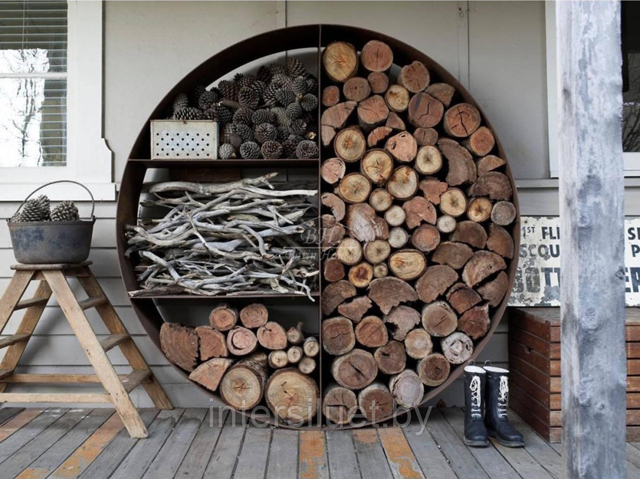 Круглая стойка для складирования и хранения дров (Дровница из листа круглая) Ф950х250мм - фото 3 - id-p150437238