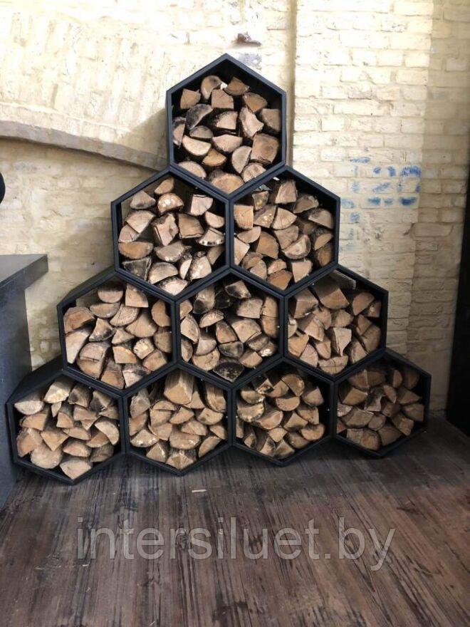 Шестигранная стойка для складирования и хранения дров в виде Пчелиных сот, 450х365х530мм