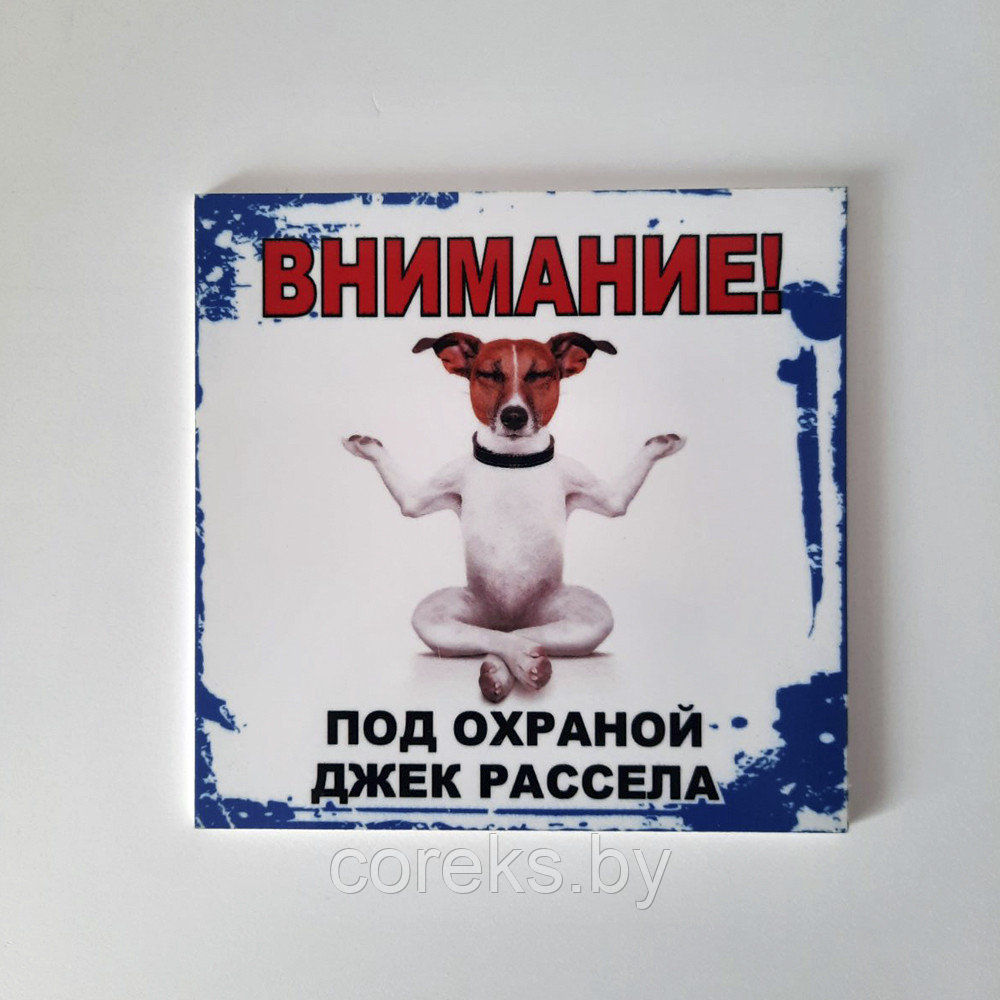 Табличка "Внимание! Под охраной джек рассела" №7 (17,5*17 см)