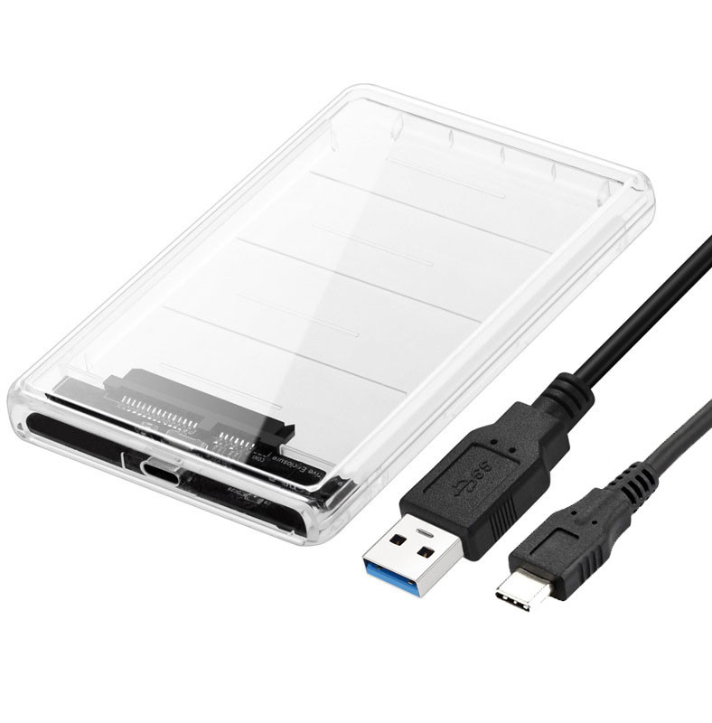 Внешний корпус - бокс SATA - USB3.1 Type-C - USB3.0 для жесткого диска SSD/HDD 2.5”, прозрачный 555642