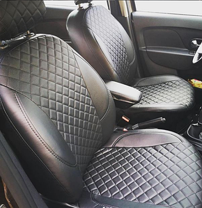 Чехлы на сиденья Renault Logan 2 / Sandero 2 +Stepway, 2014-2021, спинка дел, AirBag, Экокожа, черная, РОМБ