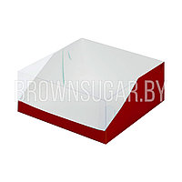 Коробка под торт с прозрачной крышкой Красная (Россия, 235х235х100 мм)