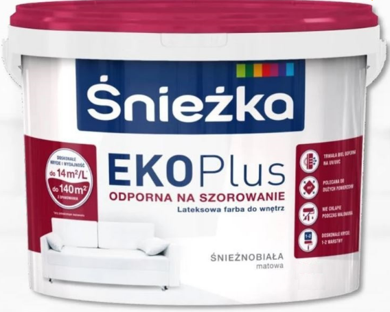Краска Снежка Эко Плюс, 5 л, латексная SNIEZKA EKO Plus для стен и потолков. Польша