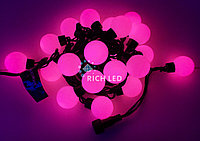 Светодиодная гирлянда большие шарики Rich LED 5 м, 20 шариков, 220 В, соединяемая, розовая, черный провод,