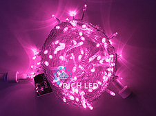 Светодиодная гирлянда Rich LED 10 м, 100 LED, 220 В, соединяемая, розовая, прозрачный провод,