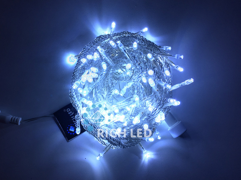 Светодиодная гирлянда Rich LED 10 м, 100 LED, 24 В, соединяемая, белая, прозрачный провод