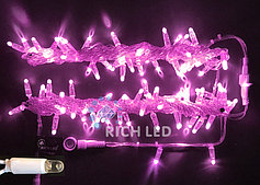 Светодиодная гирлянда Rich LED 10 м, 100 LED, 220 В, соединяемая, влагозащитный колпачок, розовая, прозрачный