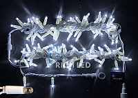 Светодиодная гирлянда Rich LED 10 м, 100 LED, 220 В, соединяемая, влагозащитный колпачок, белая, белый провод,
