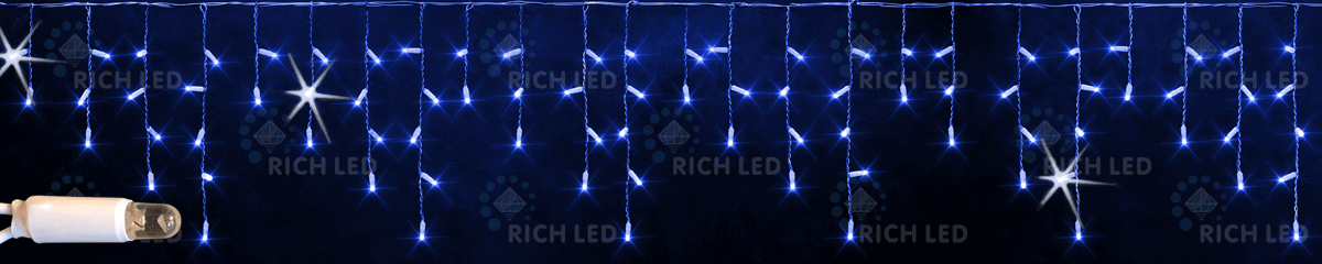 Светодиодная бахрома Rich LED, 3*0.5 м, синяя, мерцающая, белый резиновый провод,