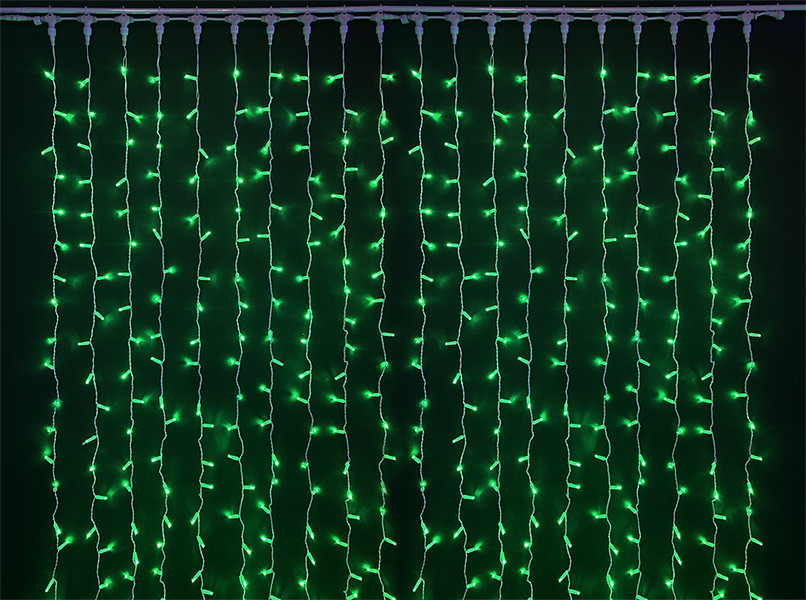 Светодиодный занавес (дождь) Rich LED 2*6 м, влагозащитный колпачок, зеленый, белый провод,